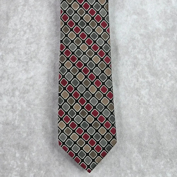 Joseph Abboud Black Red Gray Diamond Geometric Silk Executive Neck Tie Men's - Picture 1 of 6
